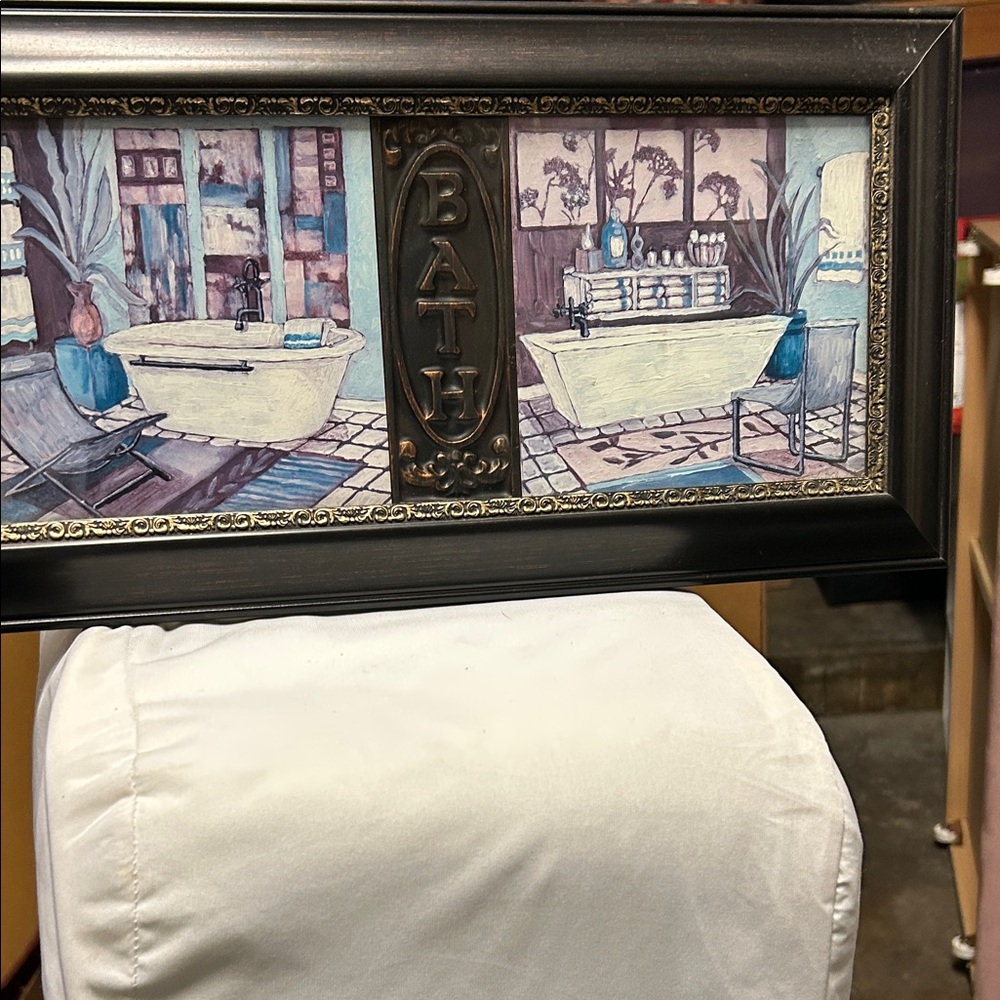 Framed 'BATH' Bathroom Art Print with Bathtubs